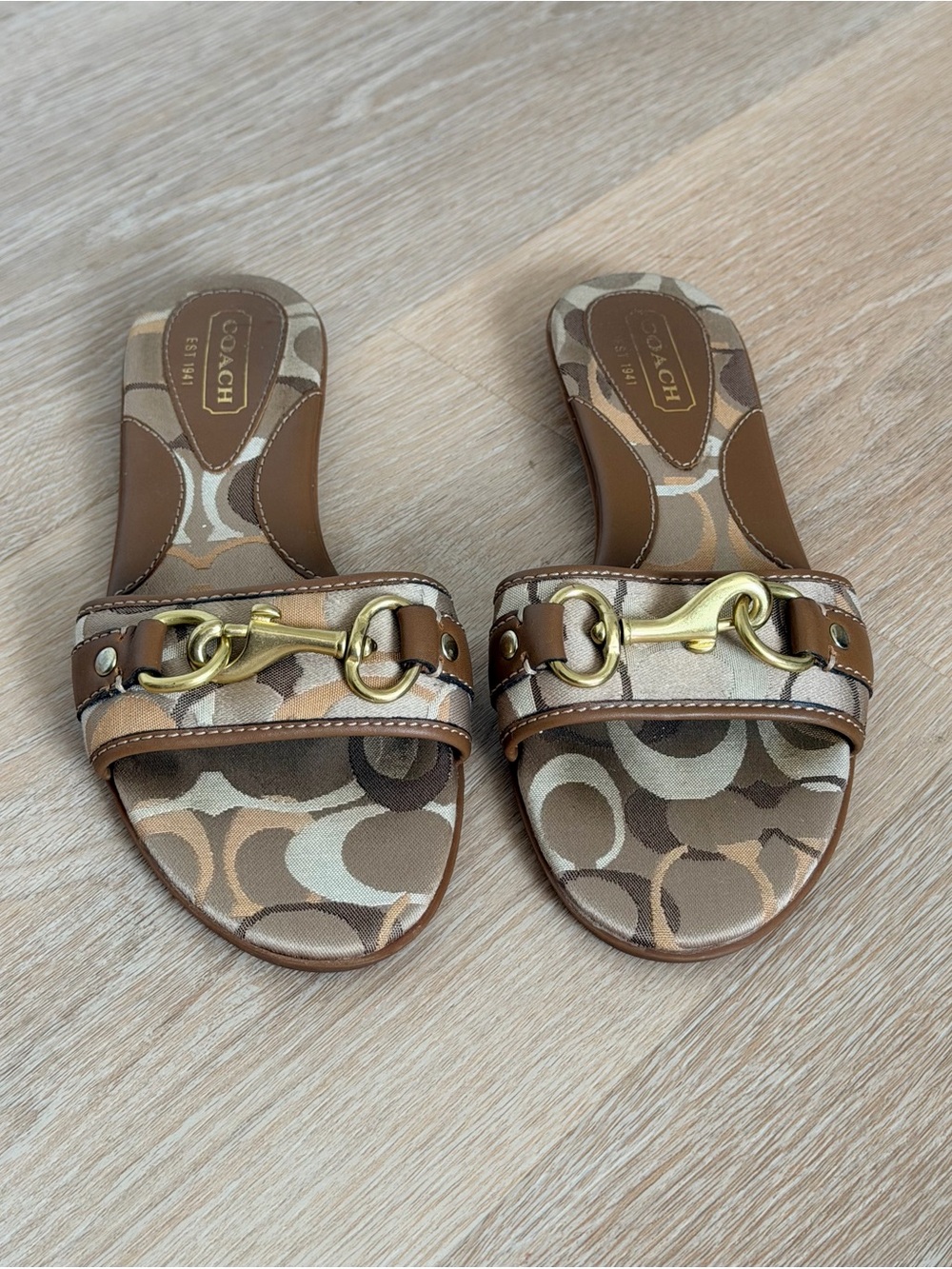 Vintage Y2K Coach Pattie Horsebit Signature Canvas Leather Slide Sandals Flats 6